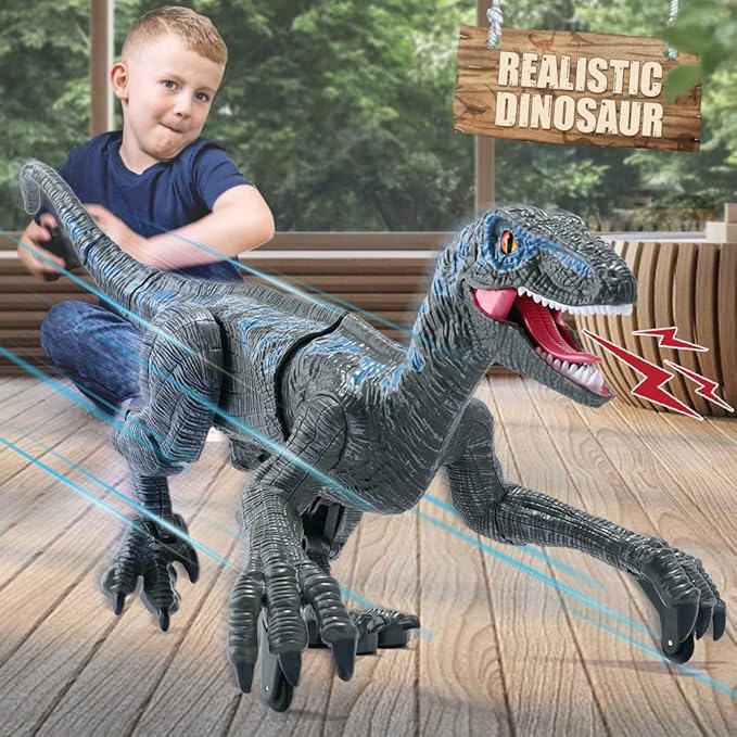 Mini Tudou Large Remote Control Dinosaur Toys 17.7",Electronic Walking Velociraptor with Lights and Sounds,2.4G Dinosaur Robot Toys Powered by Rechargeable Battery,RC Toy for Kids Boys Girls