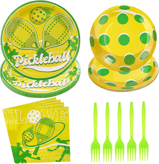 96Pcs Pickle-balls Party Supplies Pickle-balls Party Plates and Napkins Disposable Pickle Ball Paper Tableware Set for Pickle Ball Theme Birthday Baby Shower Sports Party Decorations Serves 24