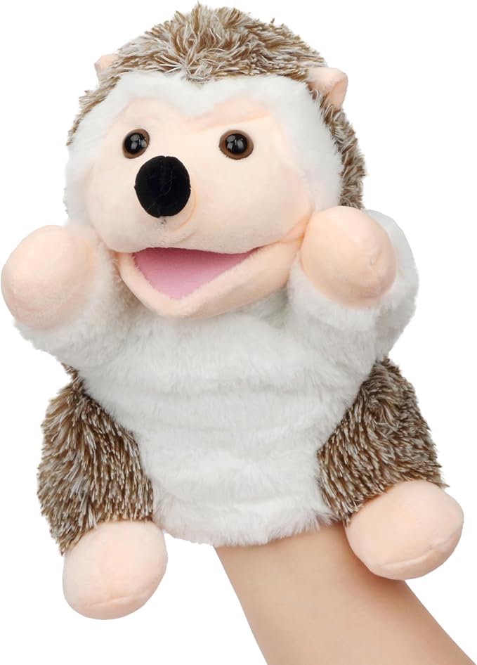 Easfan Hedgehog Hand Puppet with Movable Mouth Interactive Storytelling Cute Soft Plush Toy Creativity and Imagination Easter Christmas Birthday Gifts for Toddlers Kids,10’’