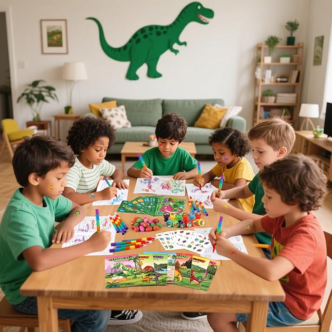 BenLouis 84Pcs Dinosaur Party Favors Dino Theme Coloring Books Crayons Sticker Set Bulk for Kids Jurassic Birthday Goodie Bag Stuffer Classroom Gifts Rewards Craft Pinata Fillers