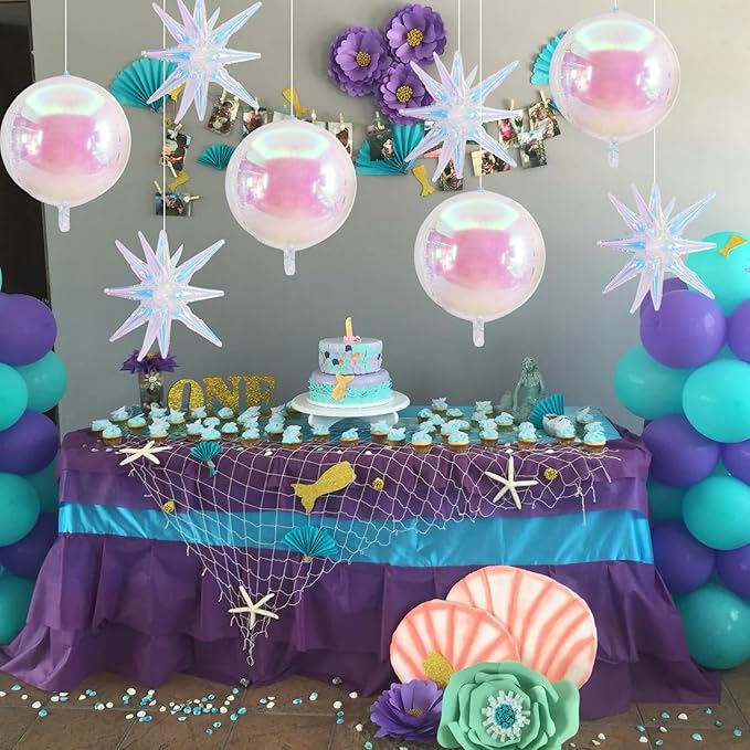 TONIFUL 8Pcs 22Inch Iridescent Large 4D Giant Round and Star Balloons Explosion Star Mylar Balloons Set for Backdrop Christmas New Year Birthday Wedding Bridal Shower Anniversary Photo Booth Supplies