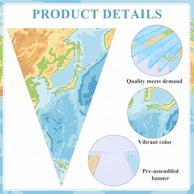 HESTYA 5 Pieces 49 Feet Travel Themed Party Decoration Bon Voyage Map Pennant Banner Around The World Themed Triangle Flag Bunting Banner for Graduation Classroom Farewell Retired Party Decor Supplies