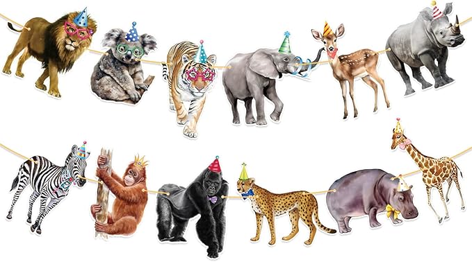 Safari Animals Happy Birthday Banner Jungle Theme Decor Party Decorations Party Supplies Birthday Decor Decorations for Women Men Baby Showre Zoo Garland