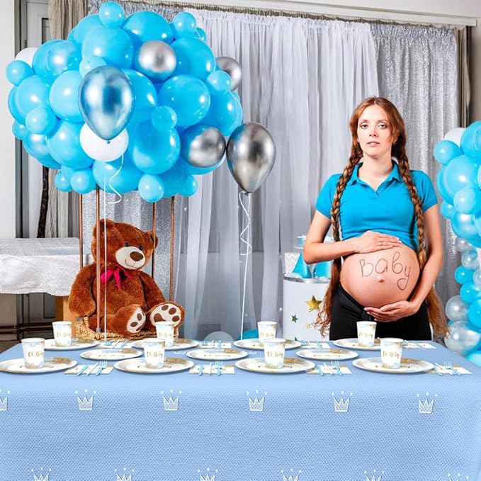 112 PCS Baby Shower Party Decorations Boy Watercolor Pastel Blue Boy Baby Shower Party Supplies Disposable Dinnerware Oh Baby Paper Plates Napkins Cups Serves Serves 16