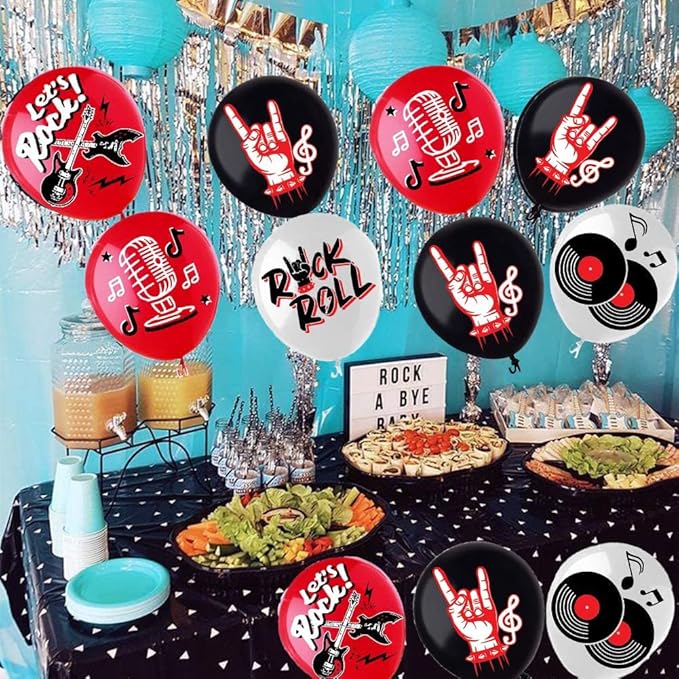 Rock and Roll Party Decoration Balloons 12'' Latex Balloons for Music Theme Party Decorations 1950's Birthday Party Supplies 50s 60s Rock Party Favors