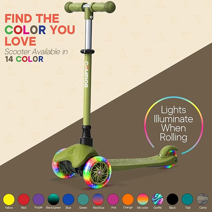 Neon Green Mini 3 Wheel Scooter for Kids – Lean-to-Steer Kick Scooter with LED Light-Up Wheels, Adjustable Handlebar, Wide Anti-Slip Deck, Smooth Wheels, Rear Foot Brake – Toddler Scooter for Ages 2+