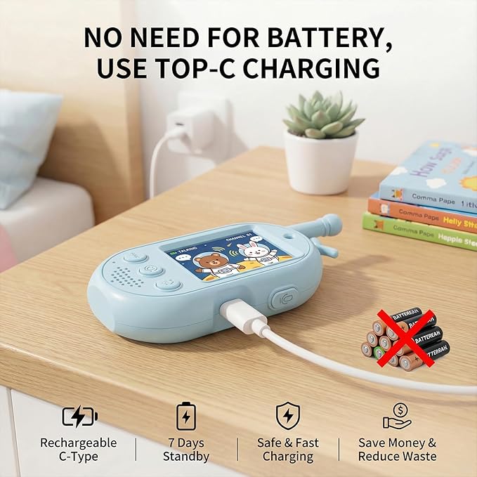 Video Walkie Talkies for Kids, Headband Emoji Function, 3 Voice Changing Switches, Hanging Rope Top-C Charging, Suitable for Children Ove Kids Walkie Talkies 2 Pack