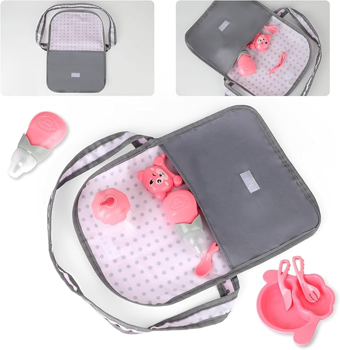 deAO Baby Doll Stroller Crib Bed Nursery Role Play Set Baby Doll with Accessories and Play Mat,Travel Cot,Bouncer,Foldable Stroller and Travel Bag Gifts for Toddlers Girls Boys