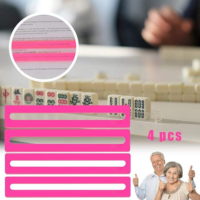 4PCS Mahjong Line Finder, Beginner Mahjong Rules Reader, Perfect Mahjong Gift for Players, Mah Jong Card Guide, Mahjong Accessories (Pink)