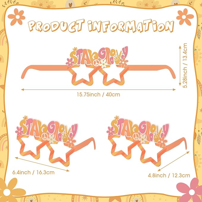 Qilery 36 Pieces 70s Groovy Party Decorations Favors Hippie Groovy Paper Glasses 60s Hippie Glasses Favors Retro Flower Power Peace Love Eyeglasses for 70s Birthday Bachelorette Decor Supplies