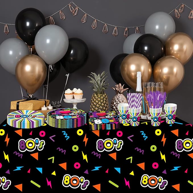 80's Party Decorations Tableware - 80's Theme Party Supplies, 80s Decorations Dinnerware, Paper Plates, Napkins, Tablecloth, Forks, 80s Birthday Party Decorations and Supplies | Serve 24