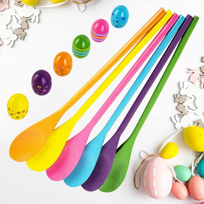 6 Players Easter Egg and Spoon Race Game Set, Easter Party Favor for Kids and Family Activity Lawn Games Party Supplies Outdoor Fun Games, Classroom Activities Easter Games