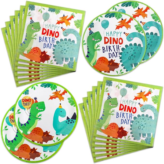 40Pcs Dino Birthday Party Supplies 20 Plates + 20 Napkin Watercolor Dinosaur Birthday Party Decorations (Watercolor Dinosaur)