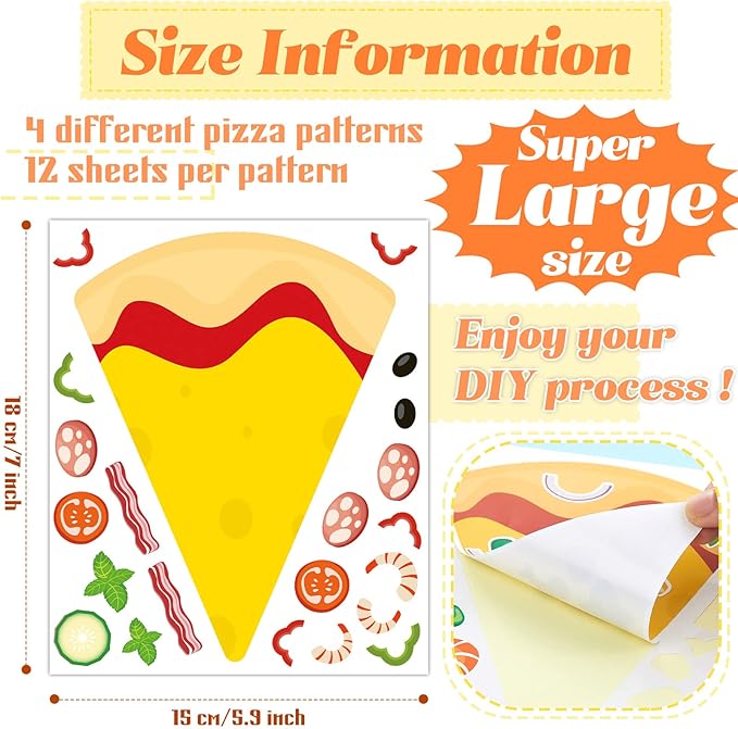 Zonon 48 Sheets Make a Pizza Stickers, Make Your Own Pizza Stickers Crafts Party Supplies Turtle Party Decorations Turtle Favors for DIY Arts Birthday Games Family Night