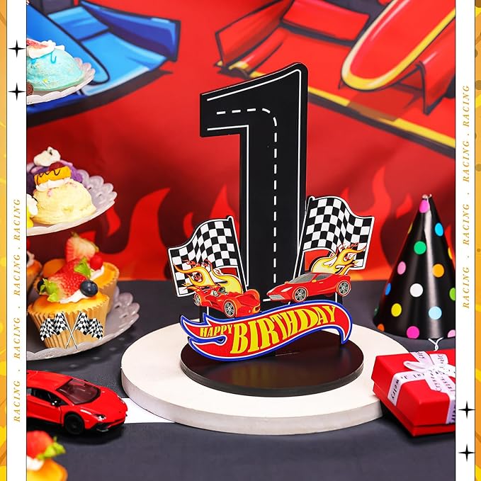 Race Car 1st Birthday Number Sign Centerpiece Race Car Theme 1st Birthday Party Supplies Wooden Table Decoration Photo Props for Boys One Year Old