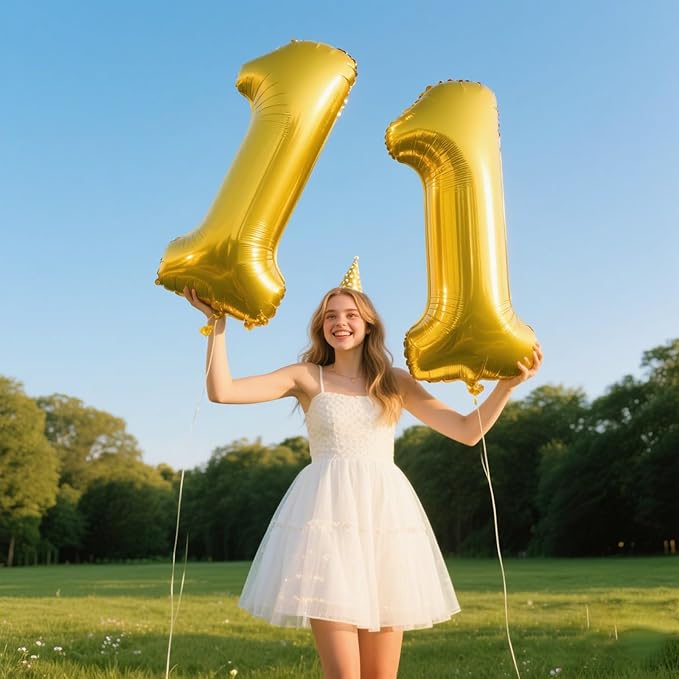 40 Inch Gold Balloon Number 11 Balloon,Jumbo Mylar Foil Helium Balloon for 11 Birthday Digital Balloons for Birthday Party,Wedding Anniversary Party Decorations