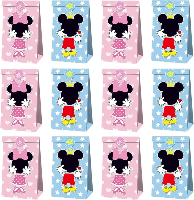 OU RUI 12Pcs Mouse Party Bags With Stickers Paper Supplies Favors Cookie Chocolate Candy Snack Bags Mouse Birthday Party Gift Bag