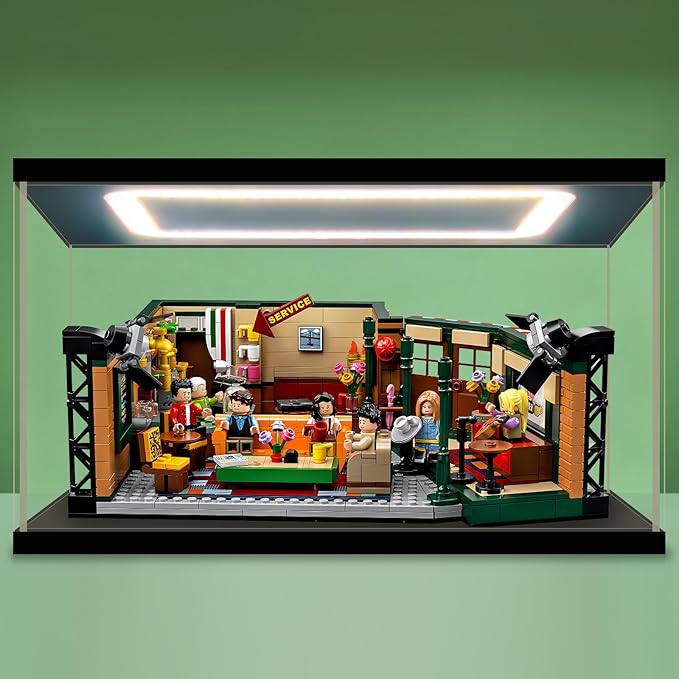 NONEMEY Acrylic Display Case with Led Light for Lego ，Assemble Clear Acrylic Display Case Stand Dustproof Protection Showcase Organizer Box for Action Figures (13.8x10x6inch,35x25x15cm)