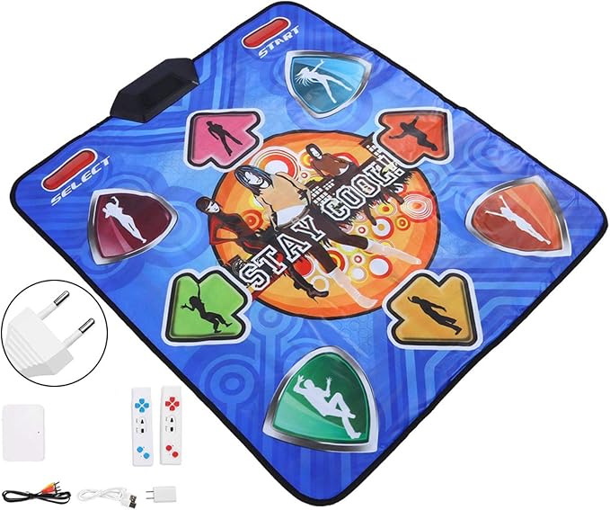 Dual Purpose Dance Pad, Non-slip Portable Double Players Dance Mat Remote Sensing Foldable Game Dancing Pad with Cordless Handle for Various Video Games,(U.S. regulations)