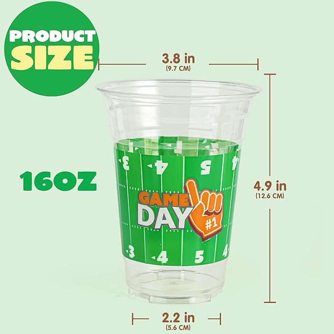 JOYIN 24 Pcs Football Plastic Cups, 16oz Disposable Football Party Cups Bulk for Sports Event, Football Party Supplies, Holiday Tableware Party Decorations