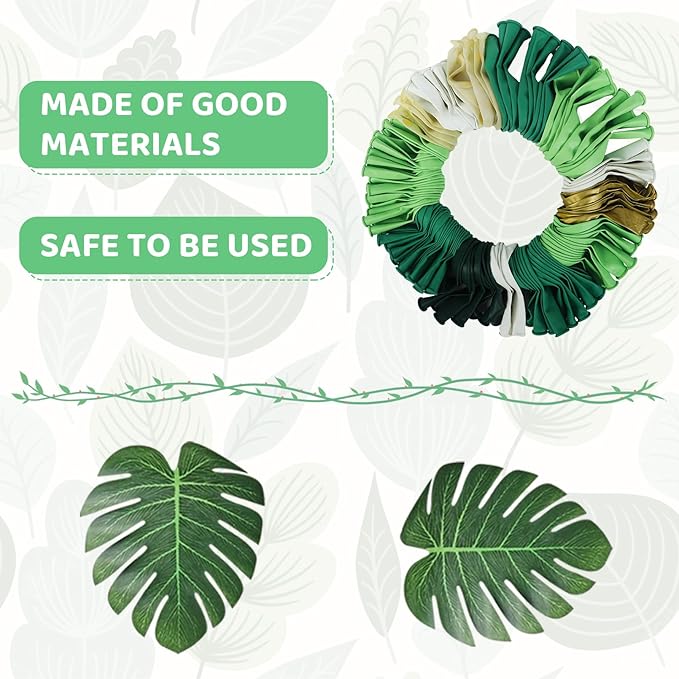 Amandir 163Pcs Jungle Party Balloons Garland Arch Kit, Gold Lime Green Balloons with Artificial Tropical Palm Leaves for Dinosaur Safari Decorations Wild One Birthday St Patricks Day Party Supplies