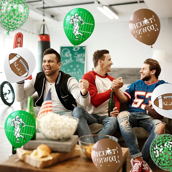 Football Balloons,60Pcs 12 Inch Green Brown White Green Confetti Football Party Balloons for Boy Football Birthday Sport Party Decorations Sports Baby Shower Graduation Party Supplies