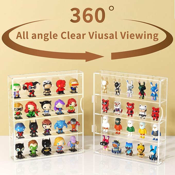 NIUBEE Acrylic Display Case for Figures: Dustproof Clear Mini Funko Case, Wall Mounted or Desktop Action Figure Display Case for Collectibles