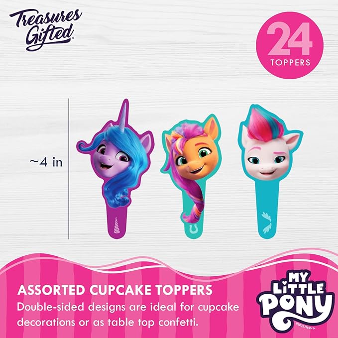 Treasures Gifted Officially Licensed My Little Pony Birthday Decorations - Cupcake Toppers & Wrappers 24ct - My Little Pony Cupcake Toppers - Birthday Party Supplies