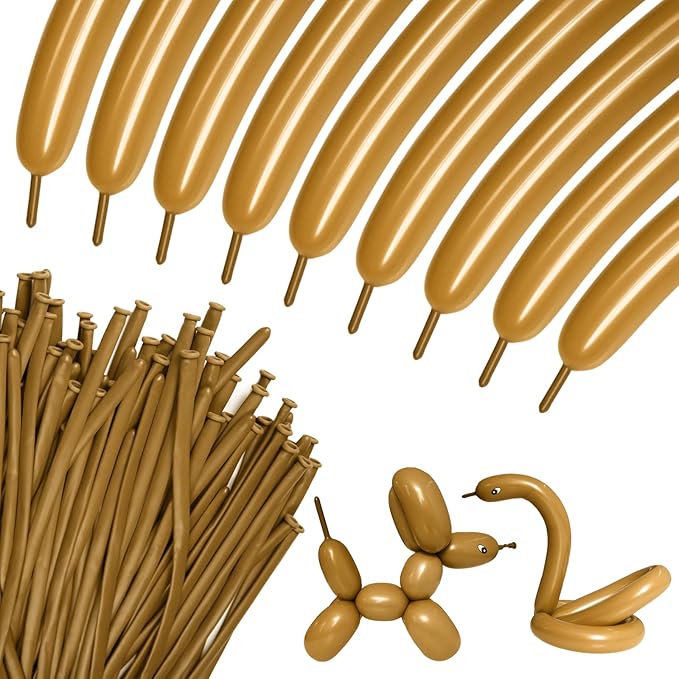 100Pcs 260 Balloons Long Balloons for Balloon Garland Thickening Latex Twisting Balloon, Brown long balloons for tying Animals Modeling Halloween Christmas Party Decorations. (Card base color)
