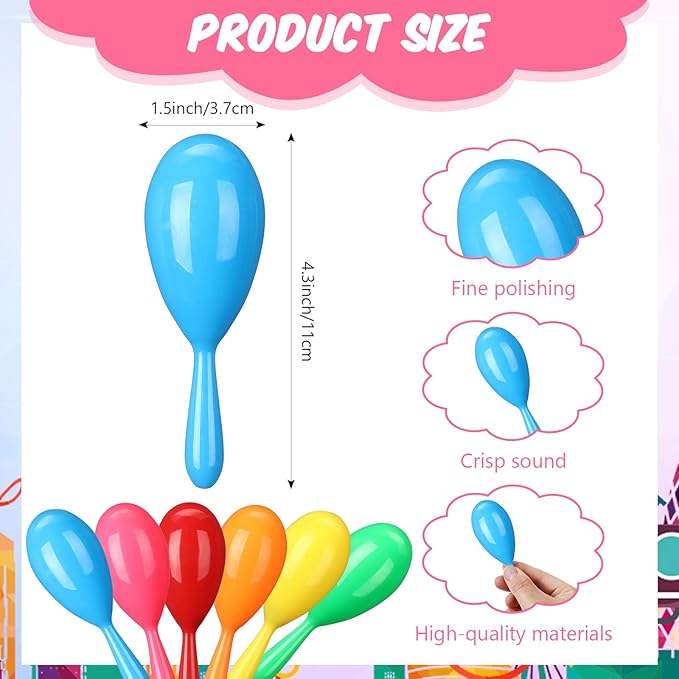 24 Pcs Maracas, 4.3 Inch Plastic Maracas for Mexican Fiesta, Luau Party, Wedding, Birthday, Cinco De Mayo Fiesta Themed Party Supplies (multicolor)