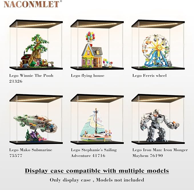 Clear Acrylic Display Case for Disney Winnie The Pooh 21326,LED-Lit Display Box Dustproof Showcase for Collectibles/Trope /Action Figures ( 11.8"x9.8"x11.8"inch)