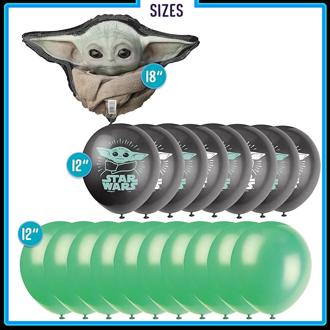 Baby Yoda Themed Happy Birthday Party Balloons Kit, Latex & Foil Balloons with The Child , 19 Balloon set, Perfect for Birthday days, garland, favors & Mandalorian Decorations or Star Wars Supplies