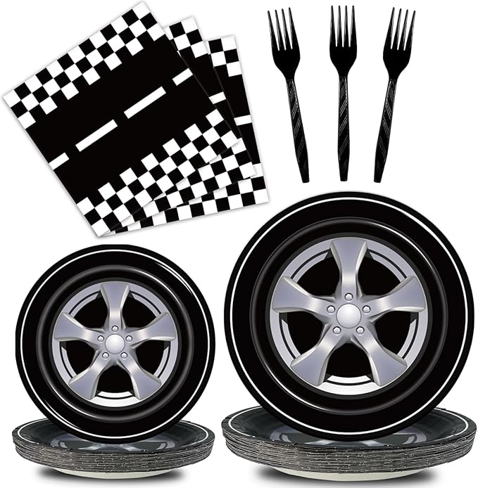 96 Pcs Race Car Party Plates and Napkins Sets, Racing Car Race Track Party Supplies Decorations Racing Sports Themed Dinnerware for Boys Birthday Baby Shower Home Decor, Serves 24
