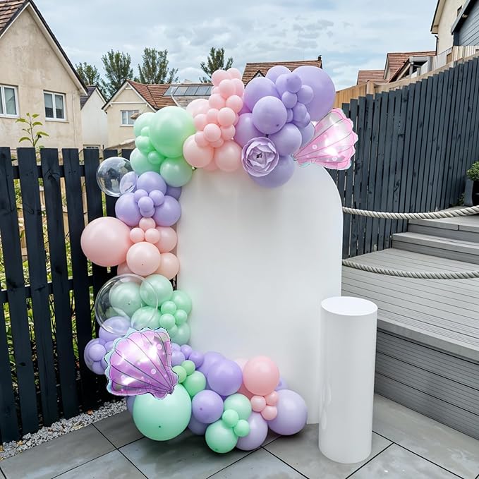 Mermaid Balloons, Macaron Pink Purple Green Metallic Balloons with Seashell Balloon for Girl Birthday Party Decorations Sea Theme Baby Shower Party Backdrop Supplies