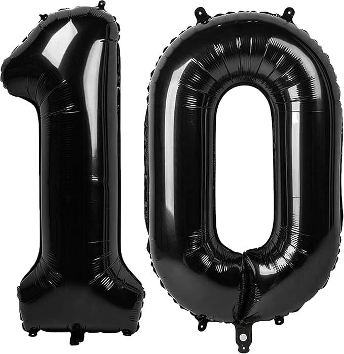 40 Inch Black Number 10 Digital Balloon,Jumbo Mylar Foil Helium Balloon for 10 Balloons for Birthday Party,Wedding Anniversary Party Decorations
