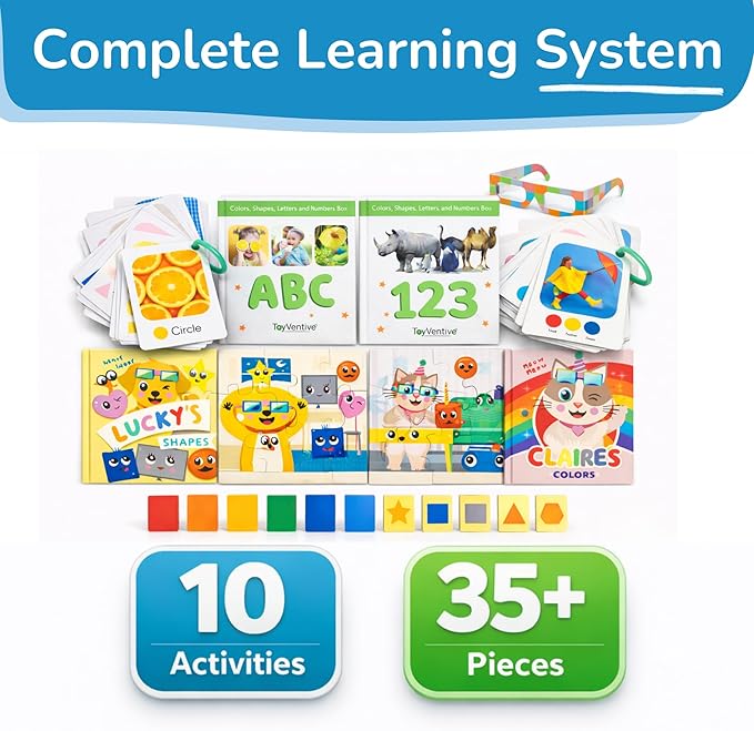 TOYVENTIVE Books, Toddler Flash Cards, and Puzzles – Educational Toys and Birthday Gifts for 1, 2, 3 Year Old Girl, Preschool Learning Activities and Games, Colors, Shapes, Letters, Numbers