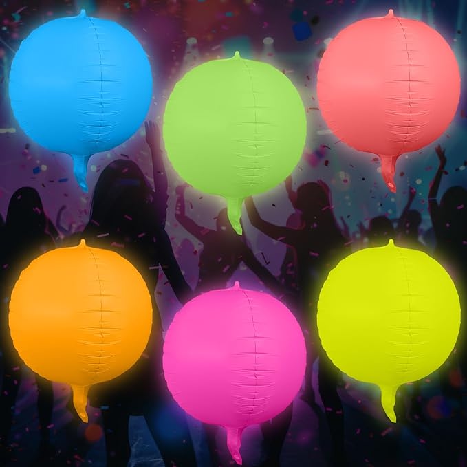 6 Pcs 22 Inches Glow in The Dark UV Neon Balloons Glow Party Supplies Neon Foil Balloons 90 80s Hip Hop for Halloween Christmas Birthday Wedding Anniversary Backdrop Decor