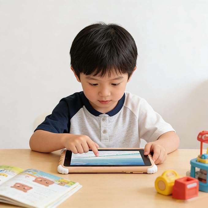 ZJchao Kids Tablet, 11 Inch HD Screen with Sturdy Protective Case and Stand, 128GB ROM Expandable Memory for Children Learning, with Parental Controls and STEM Educational Games (Brown)