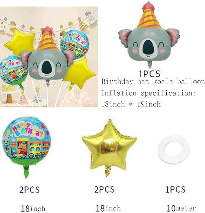 3D Koala Foil Animal Balloons,Kids Birthday Party Supplies,Baby Shower Jungle Themed Decorations Woodland Safari Animal Balloon 5Pcs