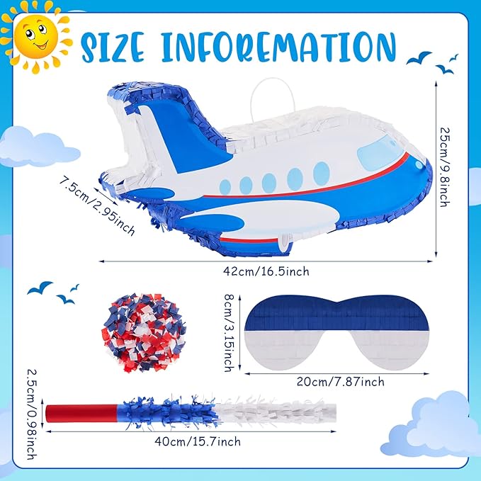 Airplane Piñatas for Birthday Party Plane Piñata with Stick, Blindfold, Confetti for Adults Birthday Baby Shower Party Supplies