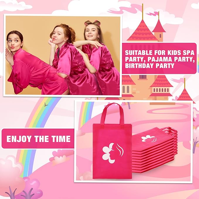 Bonuci 50 Pcs Spa Party Supplies for Girls, 10 Satin Robe 10 Kids Slippers Sleepover Birthday Spa Party Favors