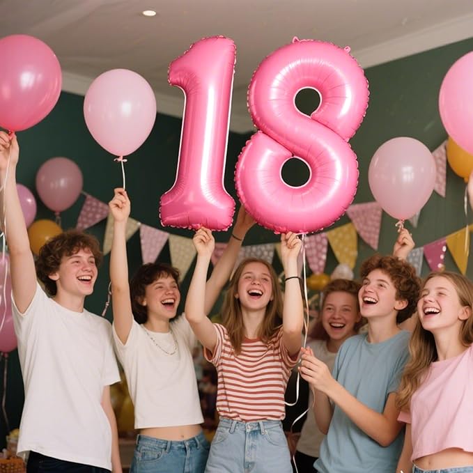 40 Inch Pink Number 18 Digital Balloon,Jumbo Mylar Foil Helium Balloon for 18 Balloons for Birthday Party,Wedding Anniversary Party Decorations