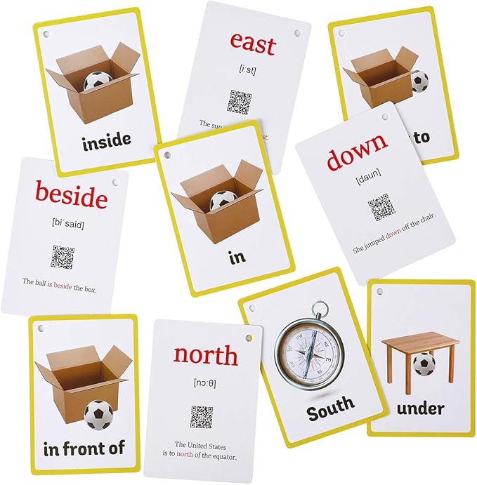 23pcs Positional Toddlers Flash Cards with Pictures Baby Learning Games Toys Education Flashcards for Kids Classroom Kindergarten Preschoolers Gifts