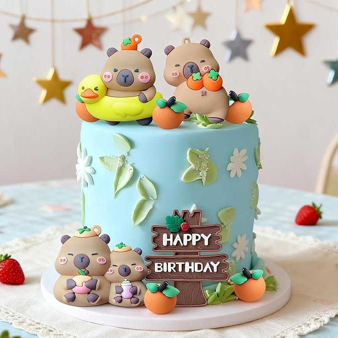 Capybara Cake Topper Capybara Birthday Party Decorations Cute Animal Cake Decoration Mini Blowfish Capy Birthday Party Supplies Favors Baby Shower Decor