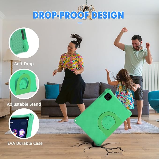 Kids Tablet: 10 Inch Android 15 Tablet for Kids, 64GB Octa-Core 6000mAh Battery, WiFi 6, Pre-Installed Kids Apps, Parental Control with EVA Protective Case - Ideal Gift for Toddler, Green
