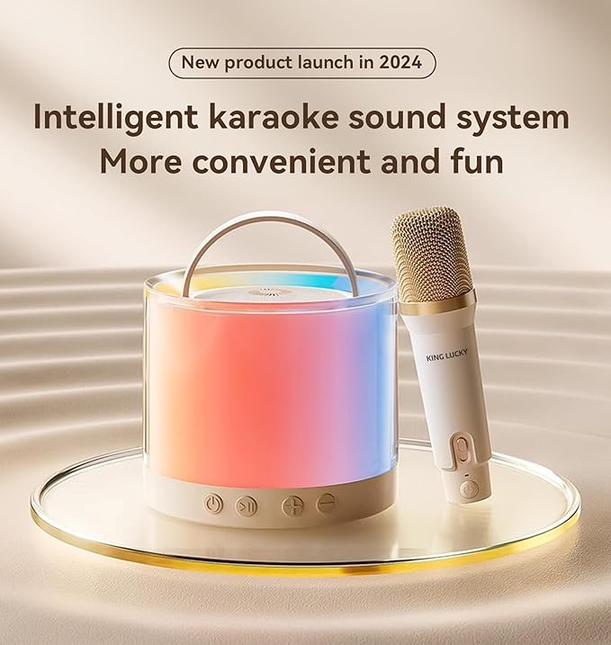 king lucky Mini Karaoke Machine for Kids, Small Bluetooth Speaker with Wireless Microphones for 4, 5, 6, 7, 8,9,10,11,13 Year Old Girl, Birthday, Children's Day (K36 with 2 Mic)