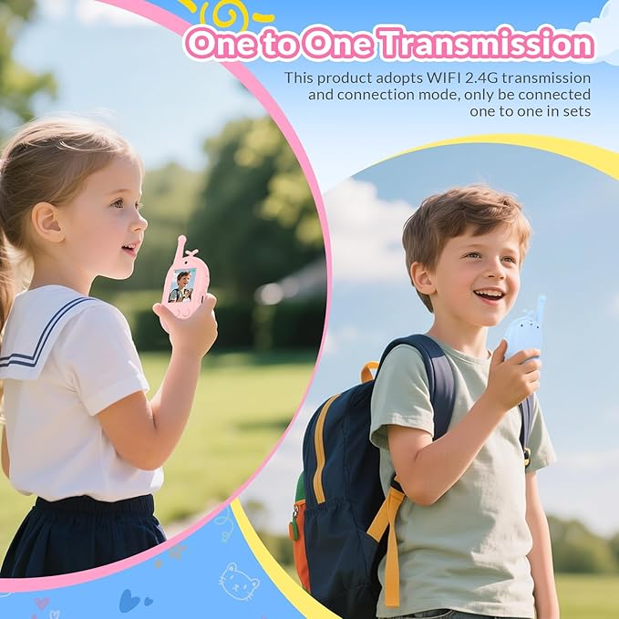 Video Walkie Talkies for Kids, 2 Pack Kids Walkie Talkies Rechargeable, Voice Changer & Sticker Effect,Long Range Toys for Family Games, Outdoor Camping, Gifts for Boys and Girls Ages 3-12