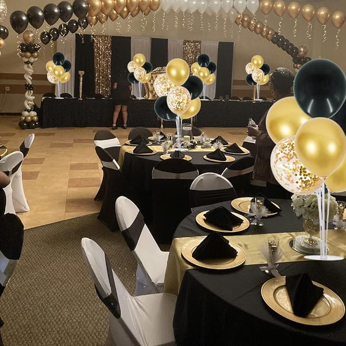 TONIFUL 6 Set Balloon Centerpieces for Table,Black Gold Balloon Stand Kit for 2026 Graduation Decorations 40th 50th 60th 70th Birthday Anniversary Retirement New Year 2026 Party Decorations