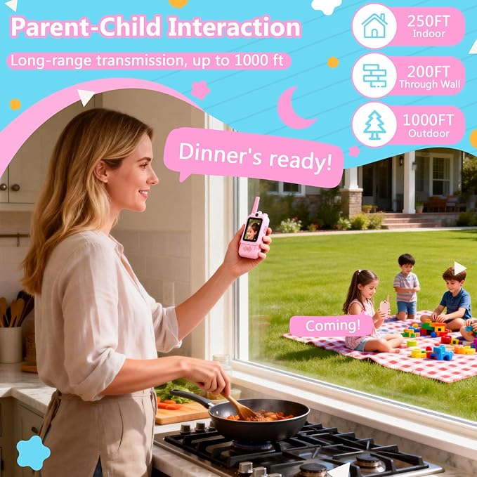 Video Walkie Talkies for Kids 2 Pack, 2.0" IPS Dual Camera with Photo Share & Voice Chat, Rechargeable Long Range with Lanyard for Indoor/Camping/Hiking, Birthday Gift Boys Girls Age 3+ (Blue/Pink)