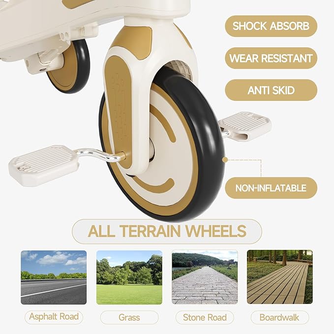 Winhope Kids Tricycle, 6 in 1 Baby's Tricycle Toddler Trike with Adjustable Push Handle, Reversible Seat and Canopy, Baby Stroller for 1-6 Year Olds, Suitable for Outdoor Activities (Beige)